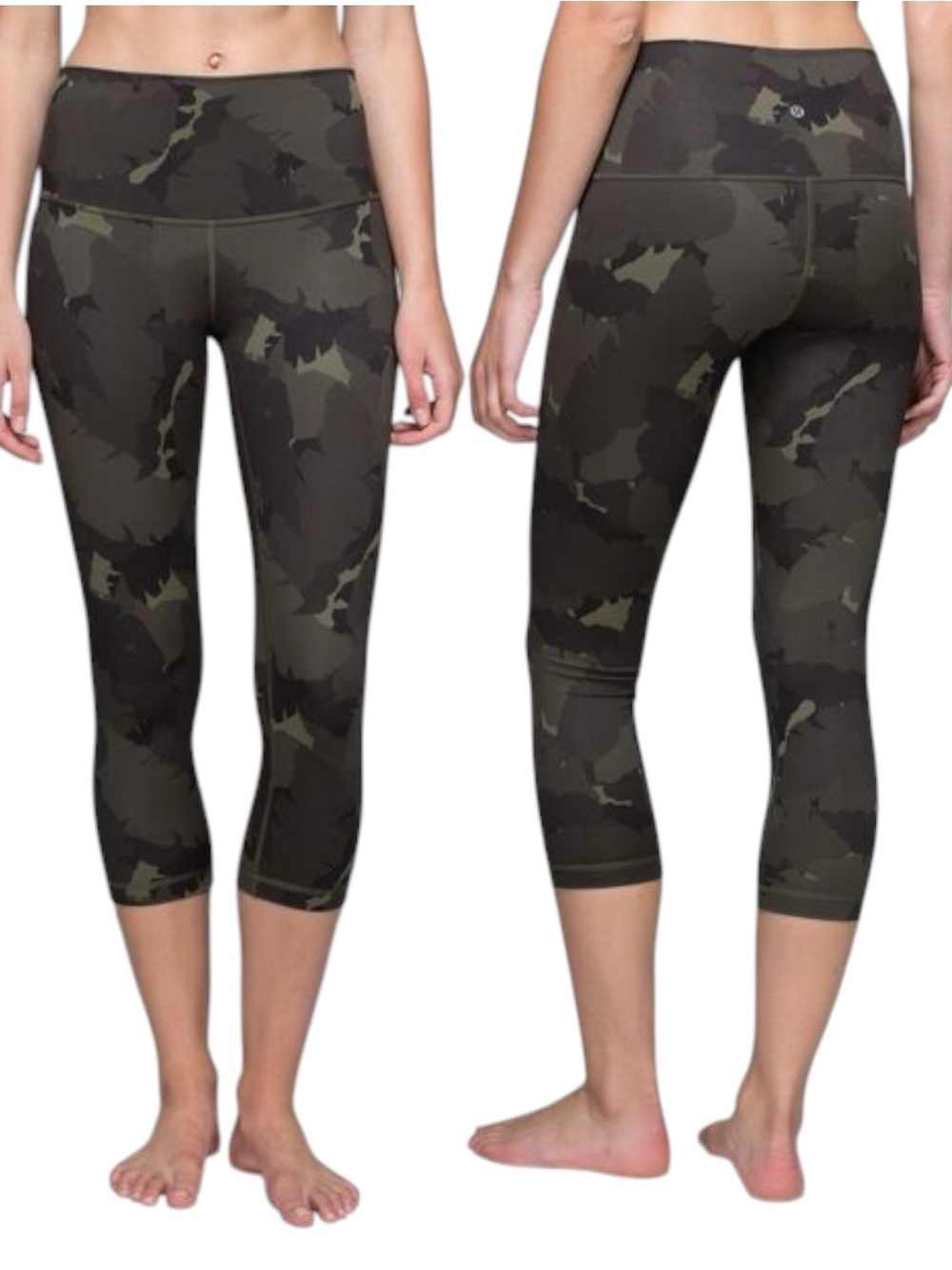 Lululemon Wunder Under Crop II Roll Down Legging Palm Party Camo Sz 8 EUC